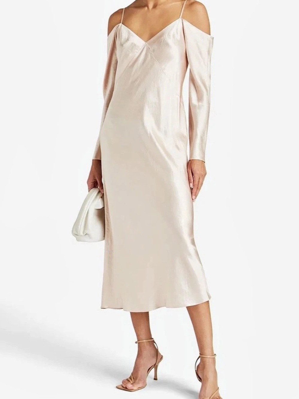 Vince Pink Naia Acetate Open Shoulder Long Sleeve Dress Size M $395